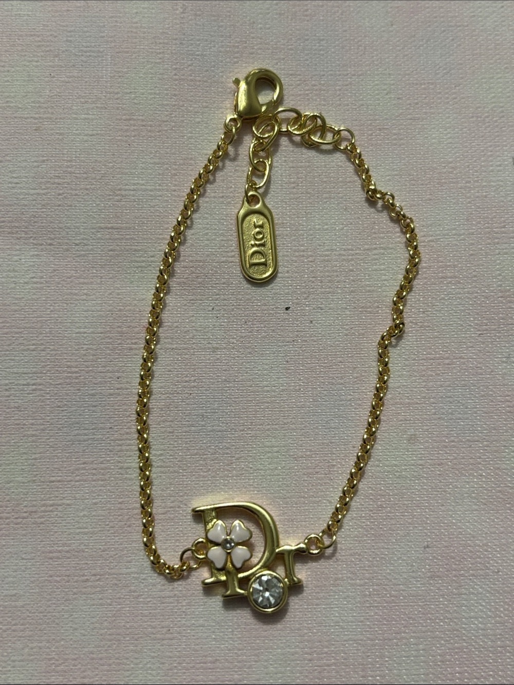 Dior Gold Bracelet w/ Flower & Diamond Accents